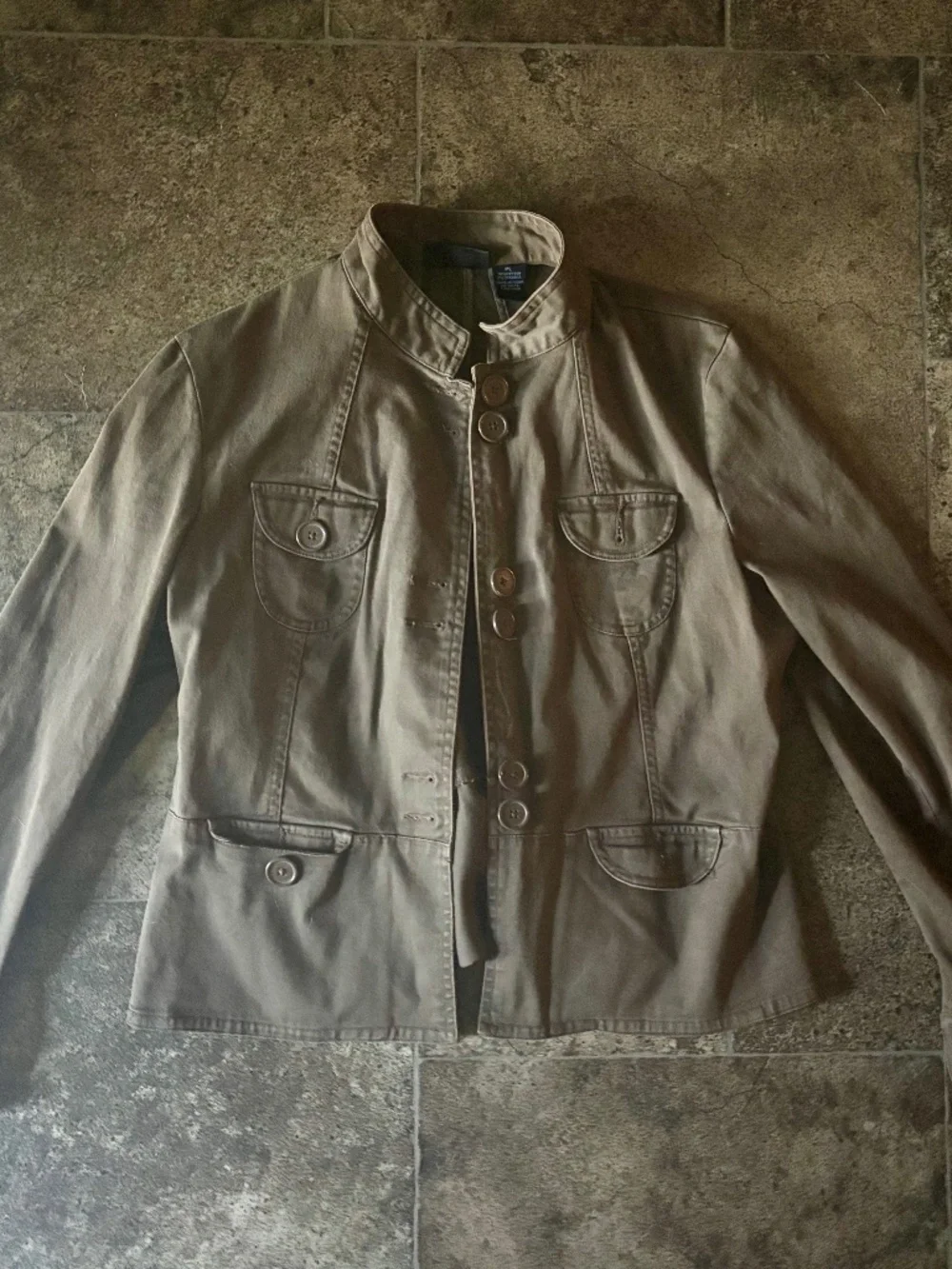Brown button down lightweight jacket military cute layering aesthetic grunge